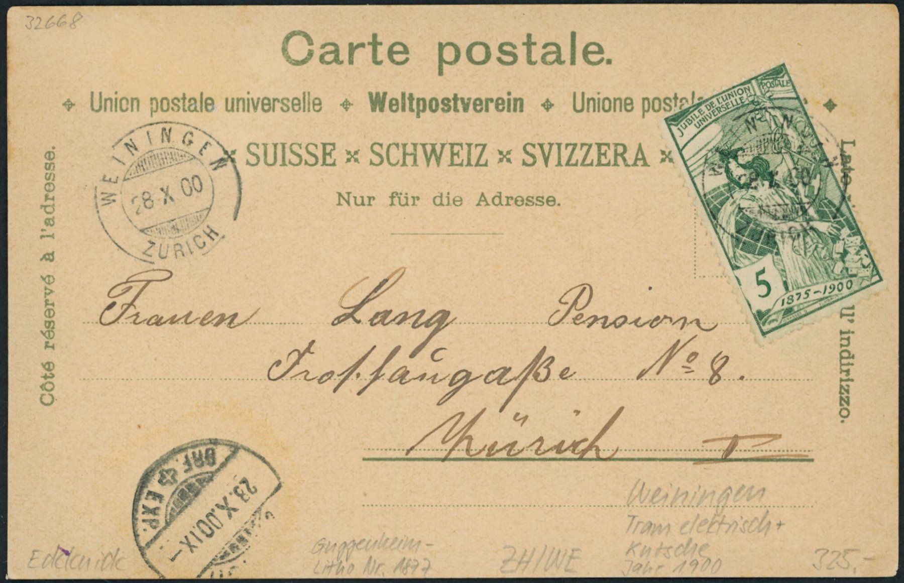 Cartoline postali: ZH Weiningen - Tram LSB - Lisebethli - Kutsche - Litho – Usato da Schindellegi venduto da leecollect 1