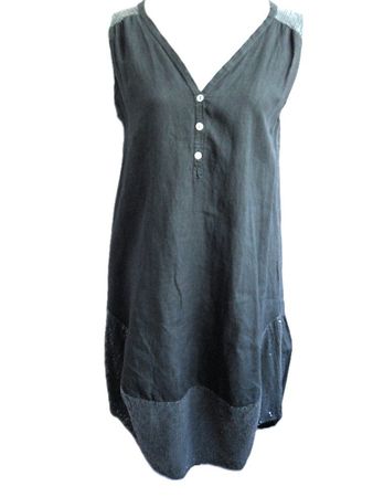 etwa ca. Gr. 40 s .Masse Leinen Sommerkleid grau Pailletten