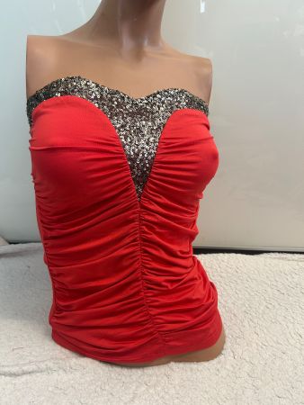 SEXY TOP ROT MIT PAILLETTEN AUSSCHNITT BUSTIER GR S NEU