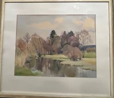 Gerahmtes Aquarell von H. Steiner, 1944, Naturszene