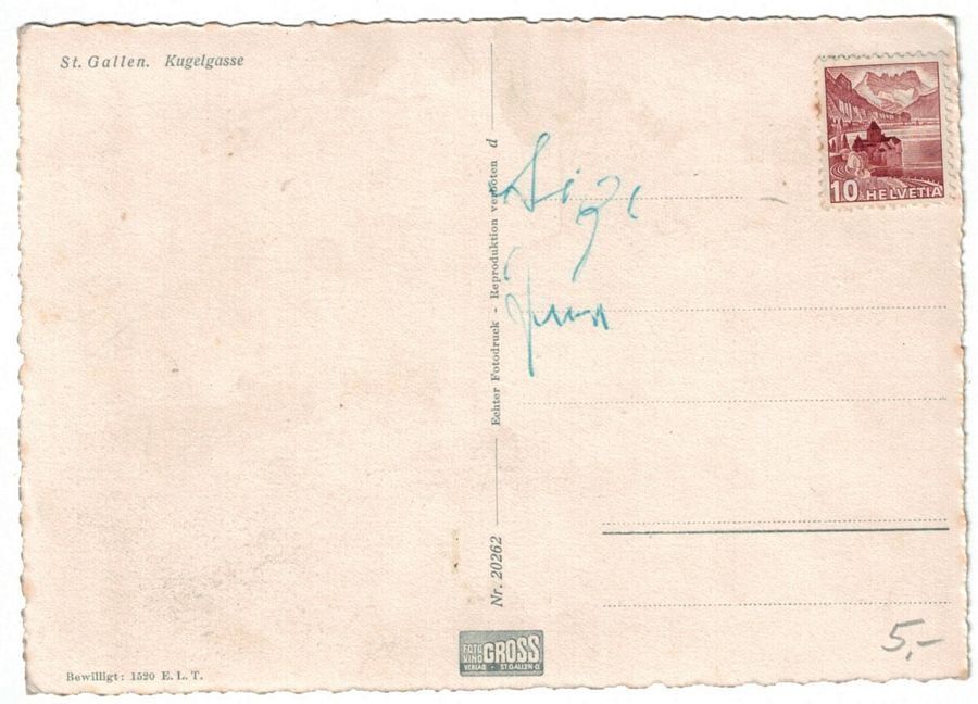 Ansichtskarten: St. Gallen, Kugelgasse, div. Geschäfte, um 1950 – Gebraucht aus Frauenfeld von POML 1