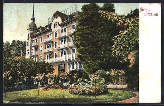 Cartoline postali: AK Weggis, Hotel Lützelau mit Garten – Usato da Berlin venduto da bartko-reher