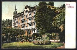 AK Weggis, Hotel Lützelau mit Garten