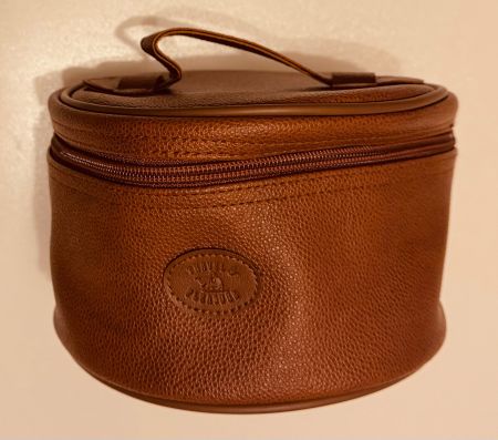 Vanity case, trousse neuve avec miroir, couleur cognac