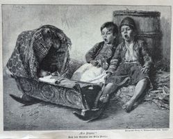Orig. Holzstich 1890 - „Eia Popeia“, Kinderwiege