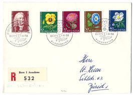 1958 Pro Juventute FDC-Satzbrief J173-J177 m. Ausgabestempel