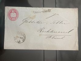 CH Tüblibrief 10Rp 1873 Bahnpost EBNAT-WYL-EBNAT Balkenstemp