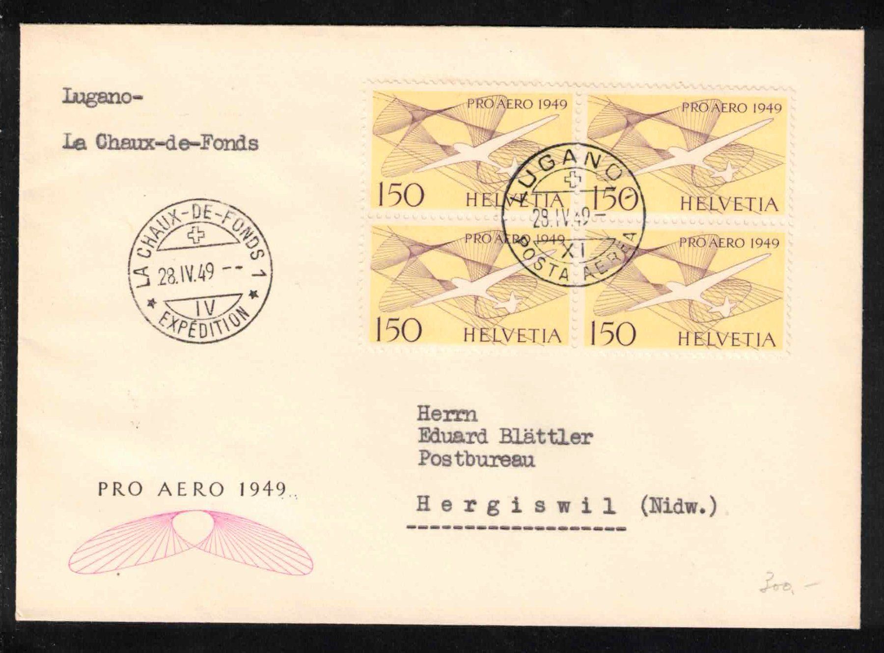 Tutti i francobolli: 1949 Flugpost Brief "Pro Aero 1949" im 4er-Block – Nuovo (secondo la descrizione) da Nuglar venduto da Stamp88