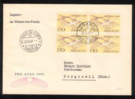 1949 Flugpost Brief "Pro Aero 1949" im 4er-Block