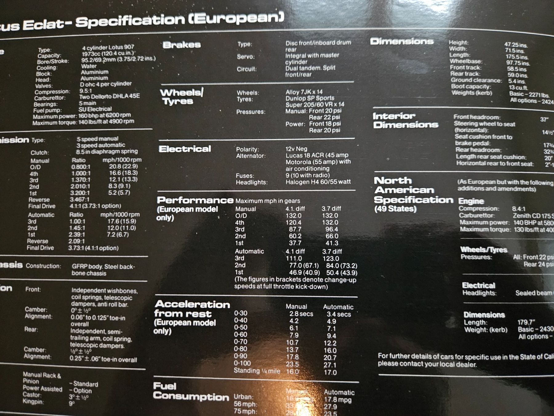 Lotus Documenti: Lotus Éclat Prospekt ca 1980 xx – Usato da Flawil venduto da sr1_f6st 2