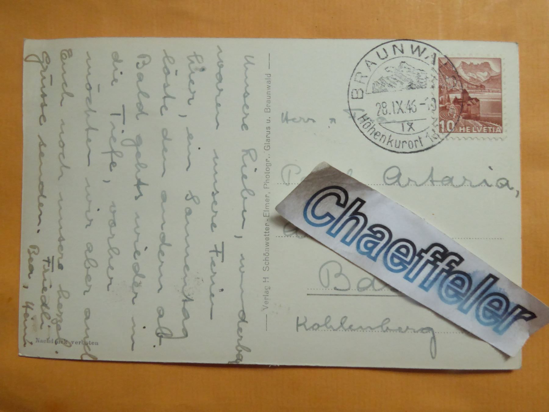 Cartoline postali: 1932   Braunwald, Höhenweg mit  Ortstock – Usato da Zürich venduto da Chaeffeler 1
