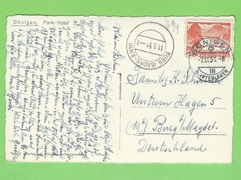 Cartoline postali: Bönigen, Parkhotel – Usato da Zürich venduto da t24_de 1
