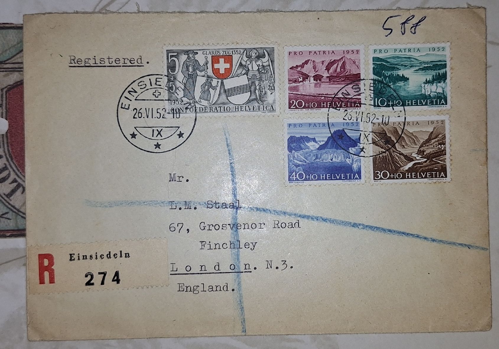 Tutti i francobolli: Pro Patria 1952 Satzbrief Einsiedeln – Usato da Balgach venduto da SIMEON27