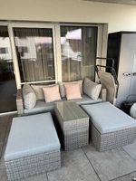 Gartenlounge Poly Rattan 5-teilig mit Glastisch neuwertig