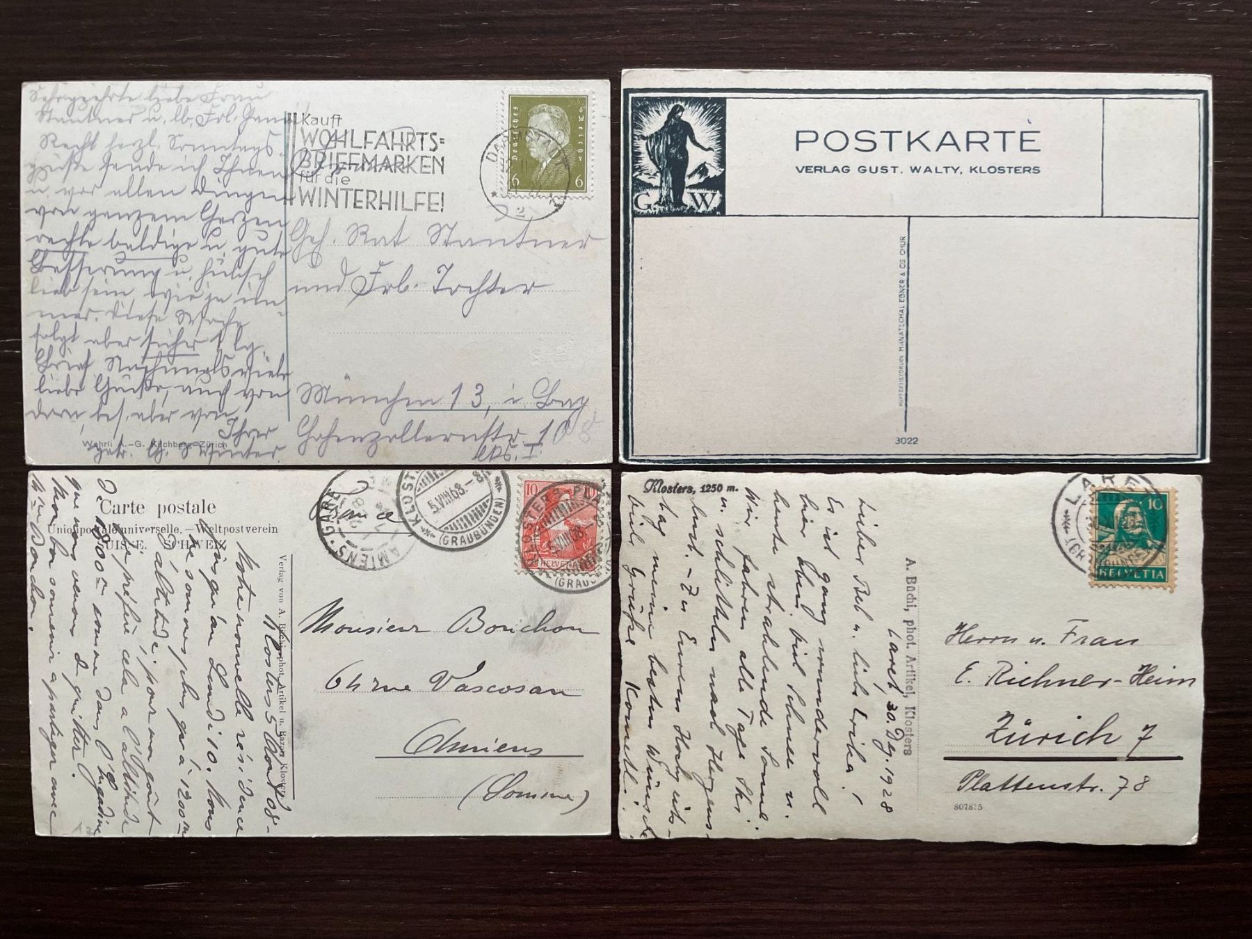 Cartoline postali: KLOSTERS 10 AK mit Silvrettagletscher / Silvrettagruppe – Usato da Wald ZH venduto da TLILEF 2