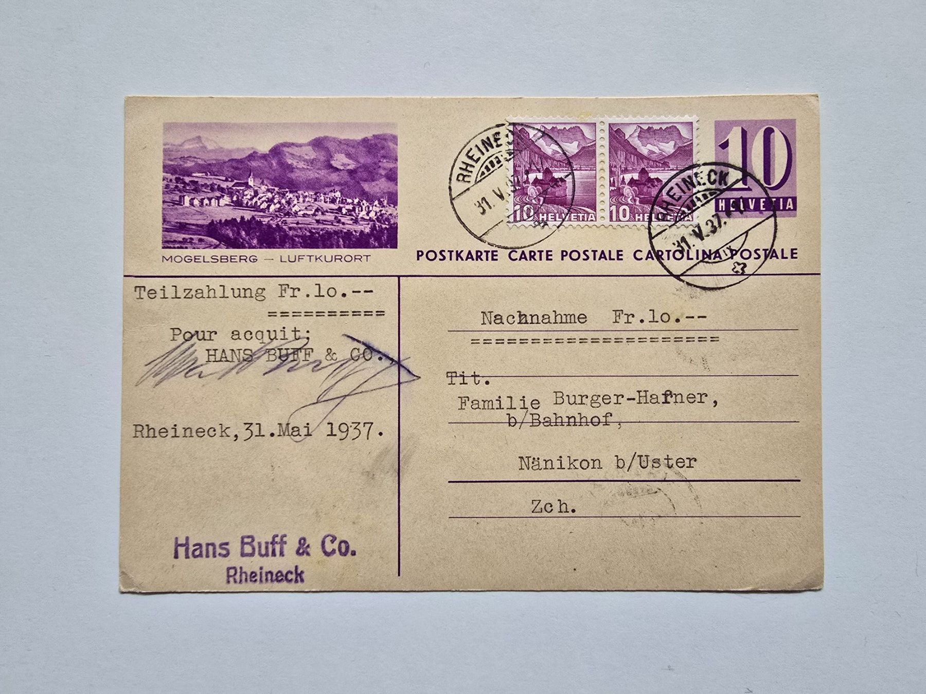 Tutti i francobolli: Schöne Postkarte Nachnahme 1937 – Usato da Dättlikon venduto da Wundertuete_