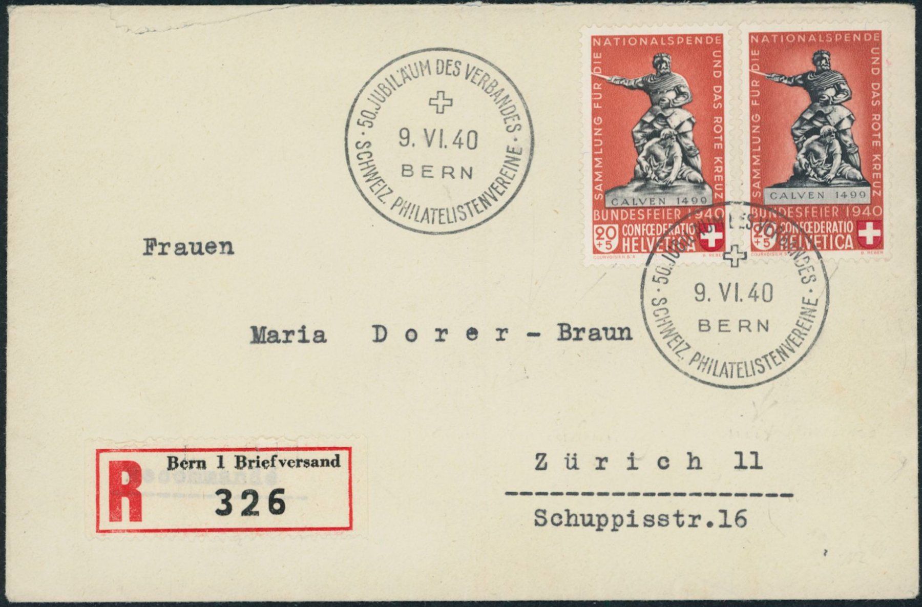 Tutti i francobolli: 1940 - Pro Patria - R Brief • Combo - "die 2 Roten" – Usato da Schindellegi venduto da leecollect