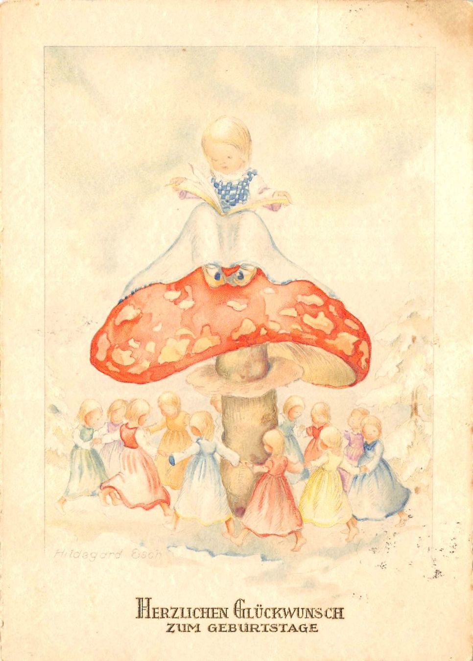 Ansichtskarten: Geburtstag, Fliegenpilz – Gebraucht aus Ottikon b.Kemptth. von Neptun1974