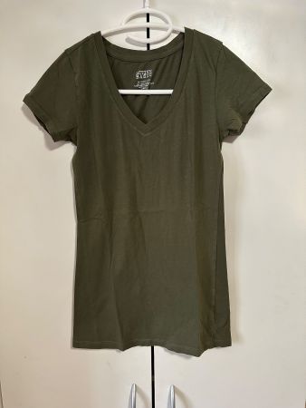Damen T-Shirt V-Ausschnitt Khaki Grösse S