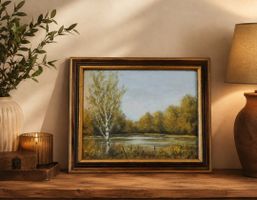 Tableau automnal au bord du lac, peinture encadrée! (53)