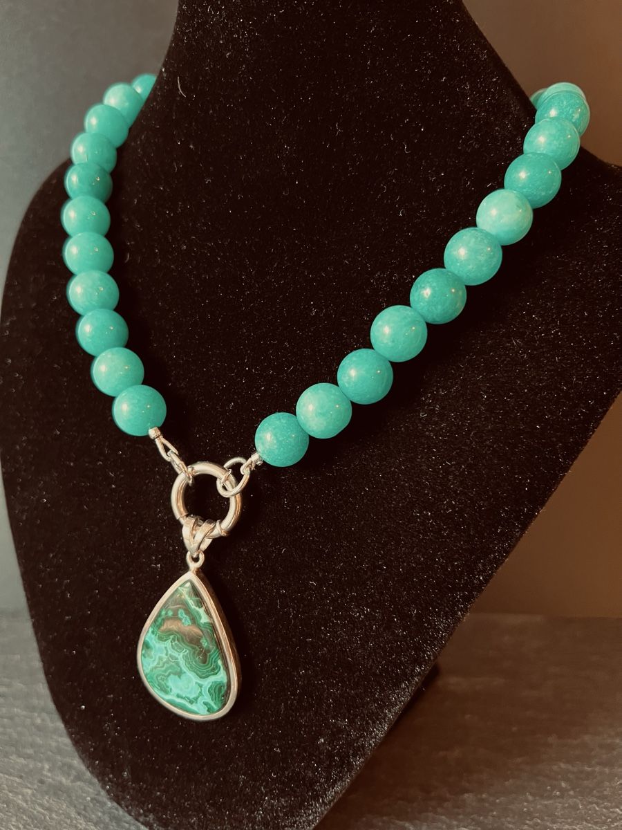 Catenine: Azur Malachite & Amazonit Necklace Sterling Silver – Nuovo e nell'imballaggio originale da Rüschlikon venduto da ThereseJewelryDesign 1