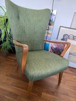 Retro Sessel Holz Stoff Wolle  Grün Vintage