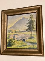 Landschaftsgemälde nicht signiert Steinbrücke, Bach, Berge