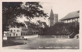 Basel, Partie am Peterplatz, Spalentor, Fotokarte um 1920