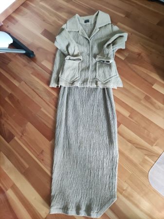 Bügelfreies Baumwollkrep Kleid lang 2 Teilig