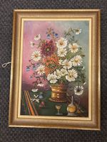 Blumenstillleben, Öl auf Pressholz, gerahmt