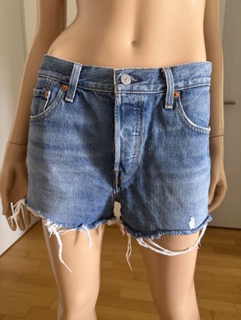 Levi's 501 Shorts Damen W28 Blau Used Look Damenshorts kurz