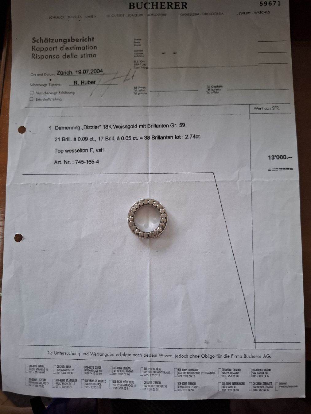 Bucherer Anelli: Dizzler Damenring Bucherer mit Diamanten  weissgold – Usato da Buochs venduto da LUINO7 7