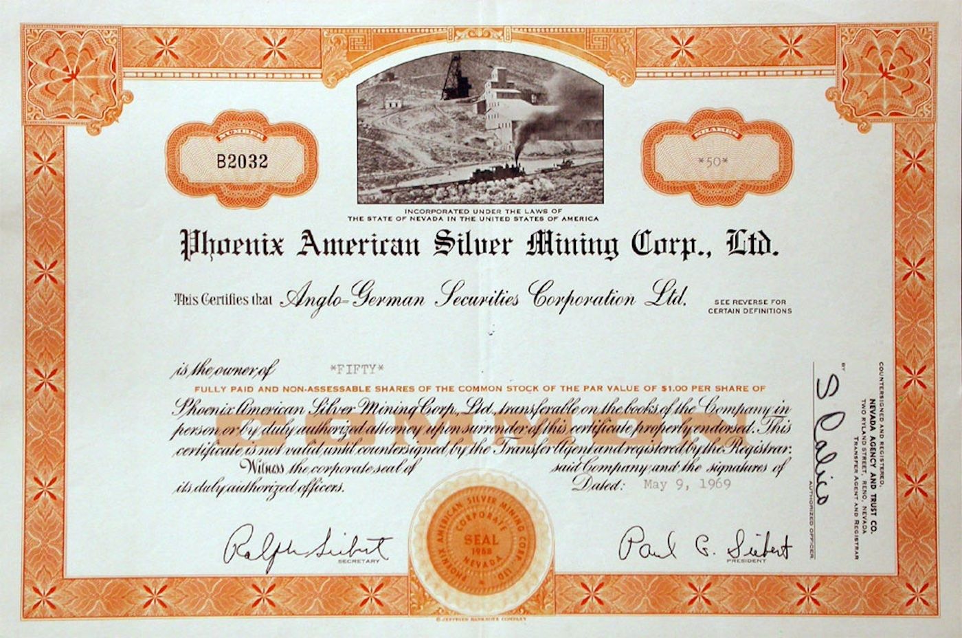 Documents: Phoenix American Silver Mining Corp. Ltd - 1969 – D'occasion à Solothurn par Sgasche
