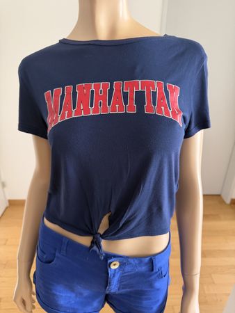 H&M T-Shirt Manhattan Gr. S Dunkelblau Croptop Shirt 