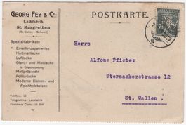 Perfin Fey auf Schreibmaschinenpostkarte von ST. MARGRETHEN