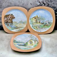 3 assiettes Langenthal peintes à la main paysages montage