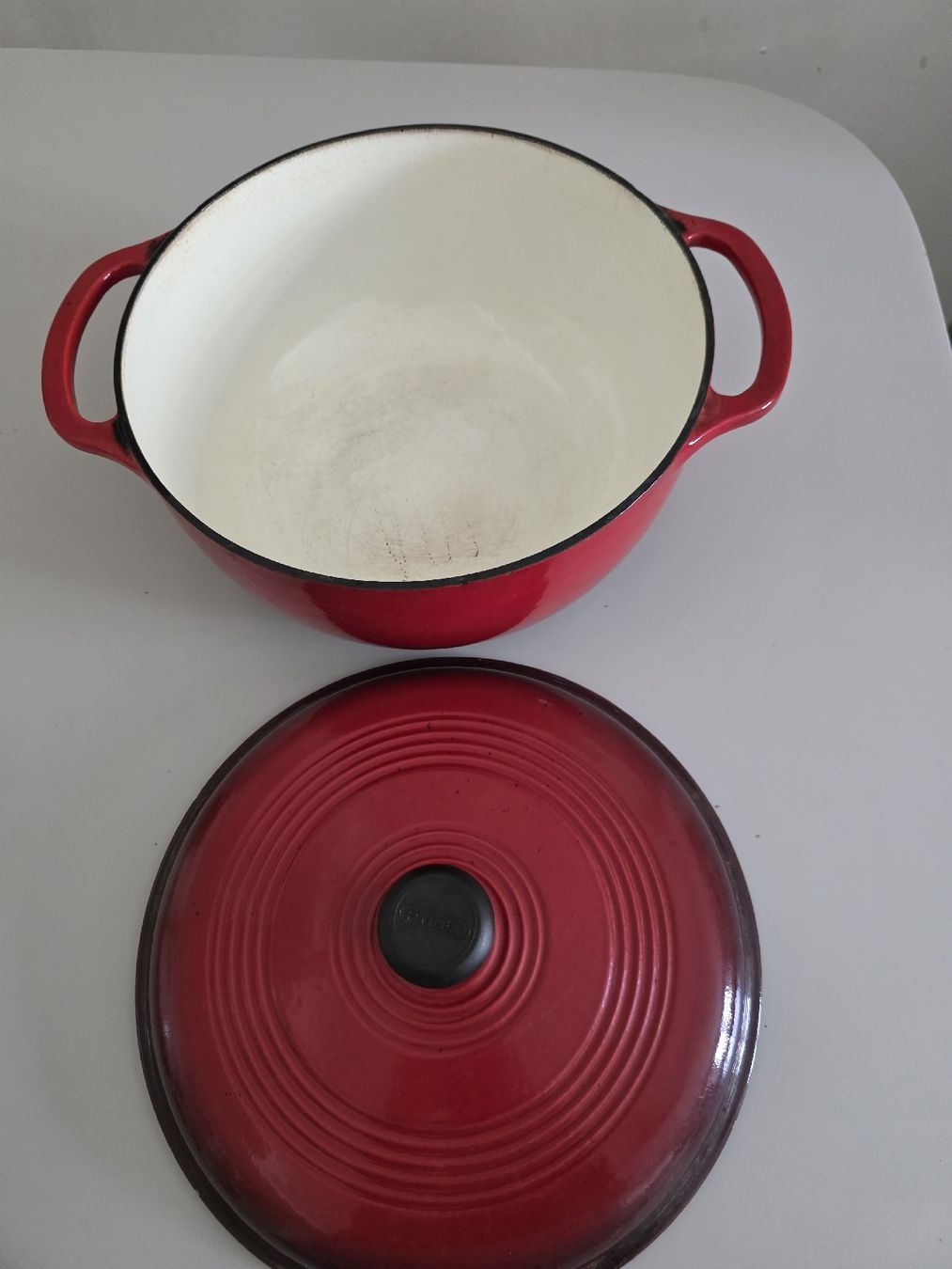 Pyrex Pentole: Roter grosser Pyrex Topf mit Deckel gebraucht – Difettoso da Wigoltingen venduto da Zuckerfee84 3