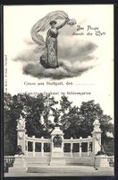 Stuttgart, Fliegende Dame über dem Karl