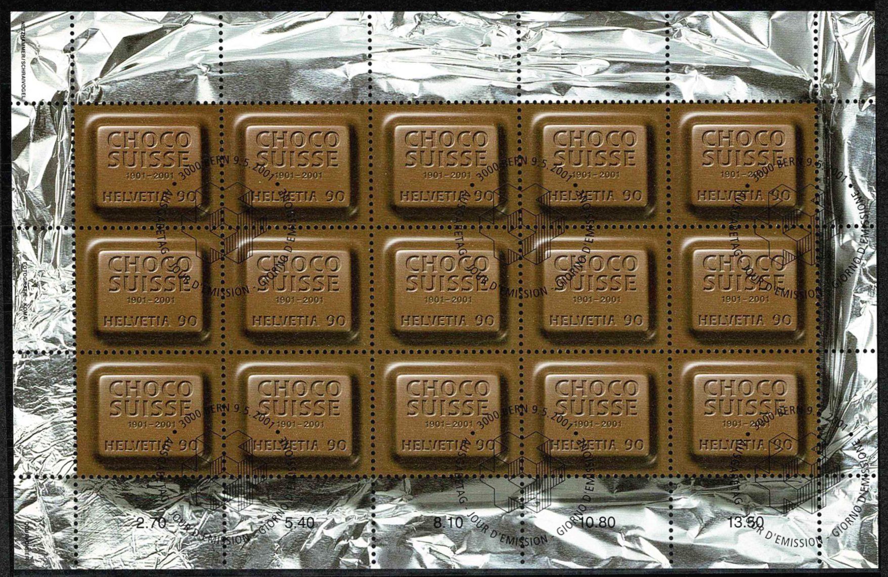 Tutti i francobolli: 2001 Kleinbogen "CHOCO Suisse" Nr. 1024 mit ET-ʘ – Nuovo (secondo la descrizione) da Nuglar venduto da Stamp88