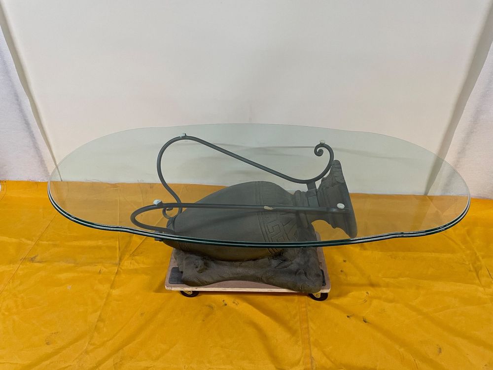 Ovaler Glas Couchtisch Mit Holzgestell - 119cm Moderner Wohnzimmertisch