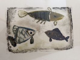 Gemälde, drei Fische .