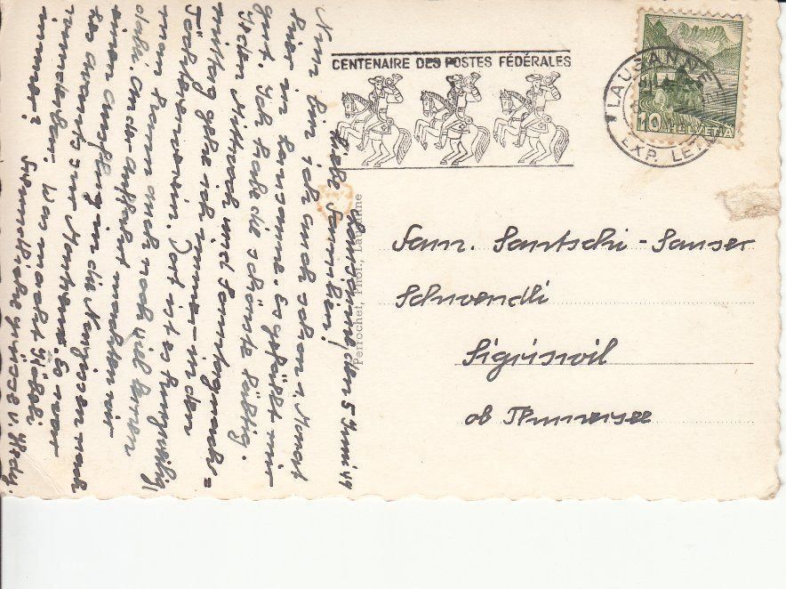 Cartoline postali: Lausanne 1949 – Usato da Bürglen TG venduto da StampGraf 1