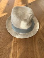 Sommerhut aus Papier beige blaues Band Grösse 52 neuwertig