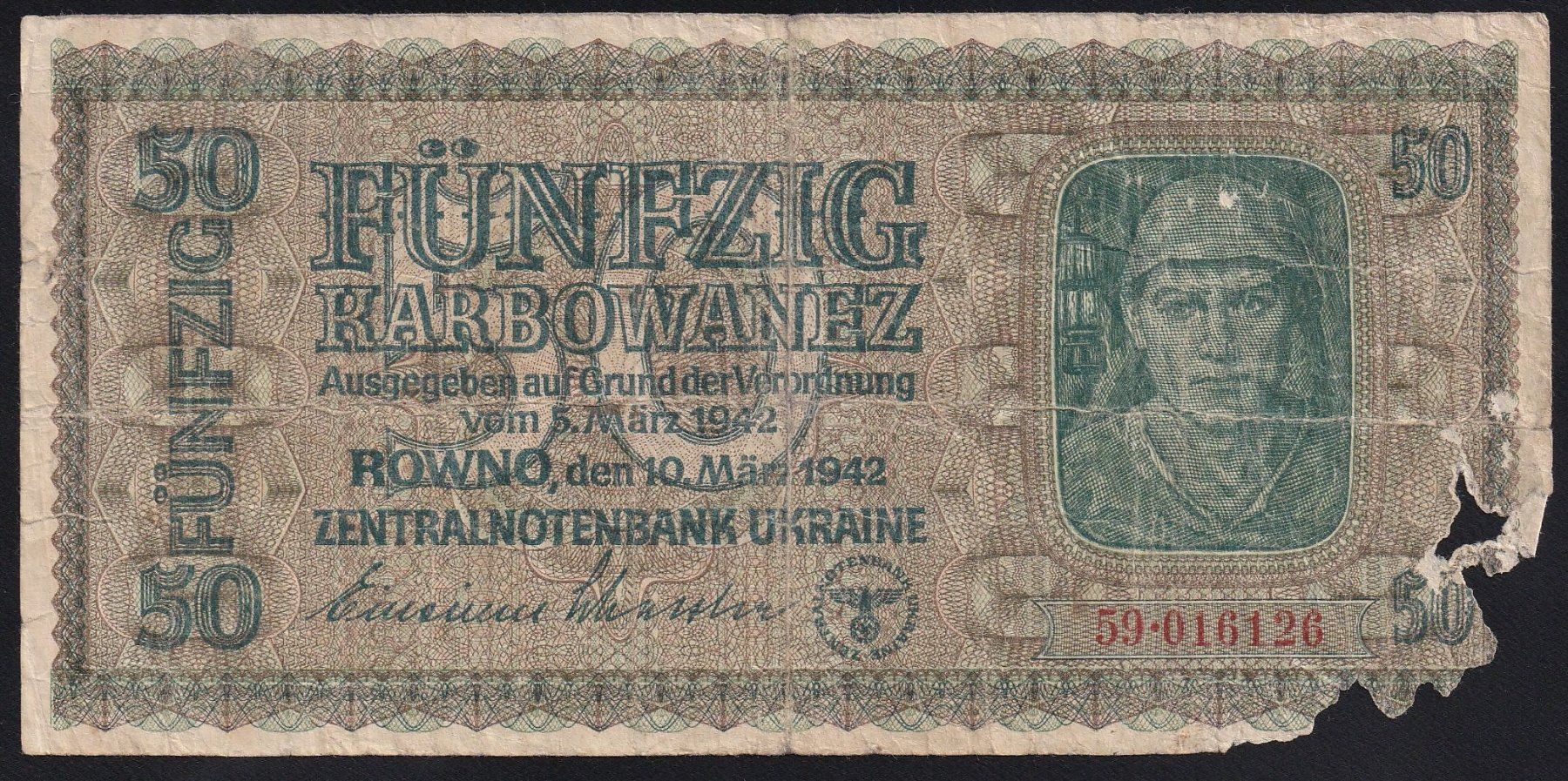 Banconote: Ukraine 50 Karbowanez 1942 – Usato da Brugg AG venduto da banknoten_muesli
