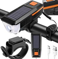 LED-Frontlicht für Fahrräder mit Hupe + Blinker Solarbetrieb