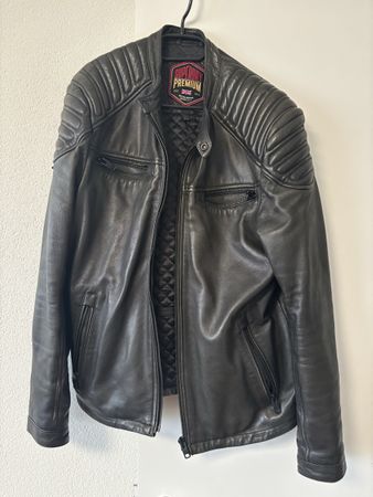 Super Dry Lederjacke, Hero, XL, schwarz-anthrazit-dunkelgrau