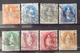 1894–1906: Chiffre et Hélvétie debout, 8 timbres O