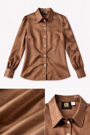 Chemisier en soie marron Madeleine, Taille 38, État neuf