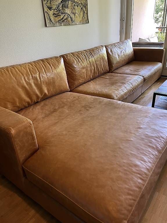 Maisons du monde Divani: Canapé d'angle en cuir clair – Usato da Carouge GE venduto da ANS1 2