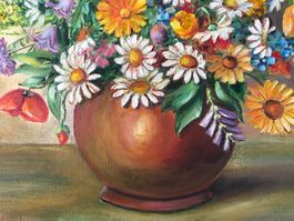 54cm breitx46cmhoch/ E.Müller/ Öl Gemälde, Vase mit Blumen